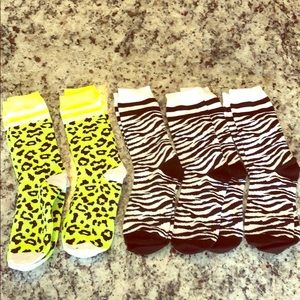 Socks neon yellow, leopard/ zebra